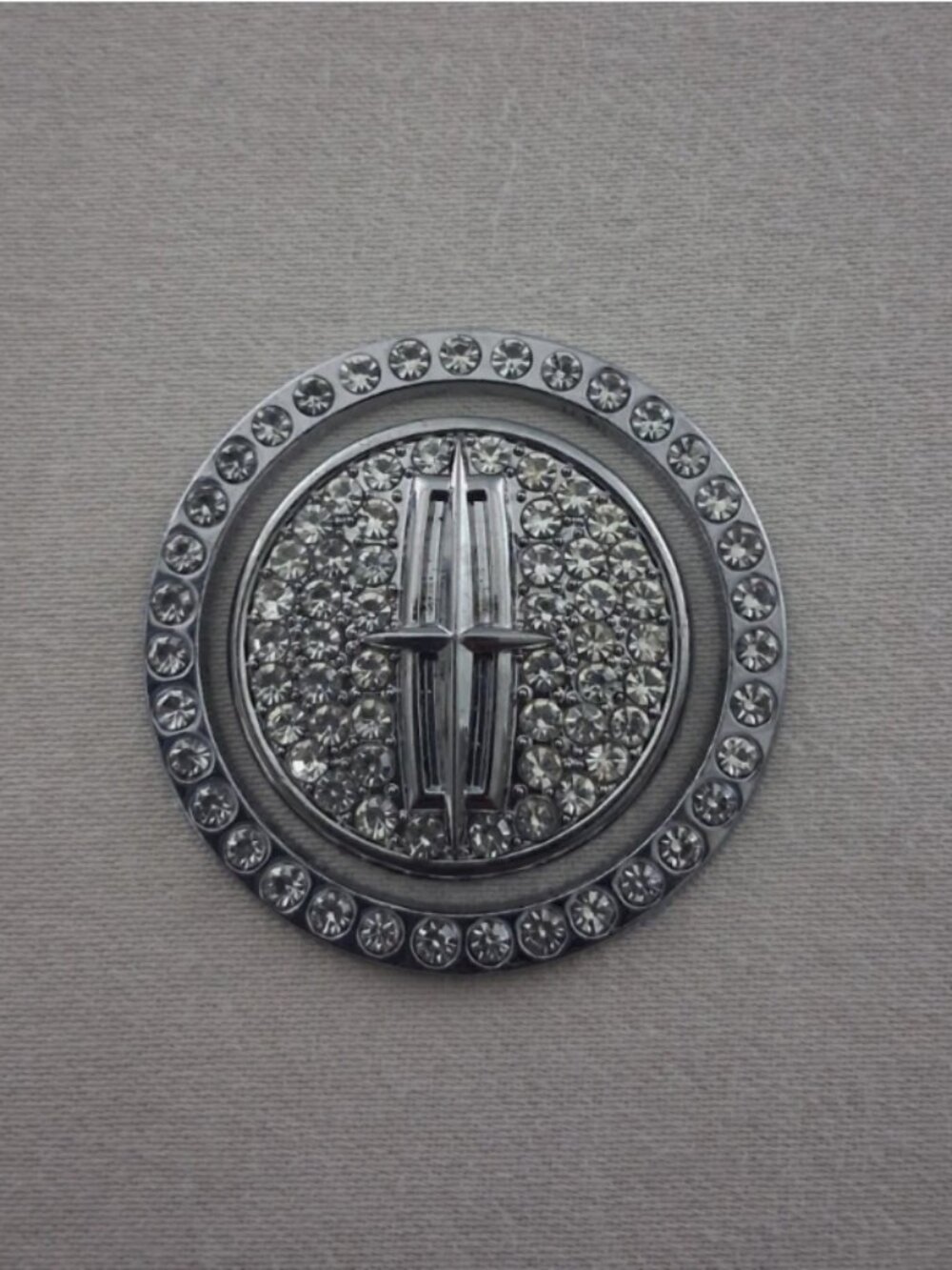 Lincoln Emblem Start Button Cover Rhinestone Silver Toned Metal Ring And Cap.